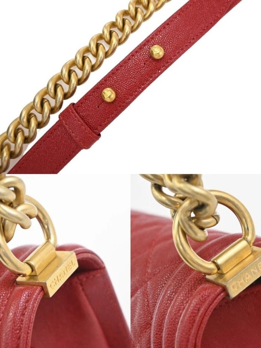 CHANEL Boy Chain Shoulder Bag Calfskin Leather Red GHW CC Logo France - Picture 8 of 13